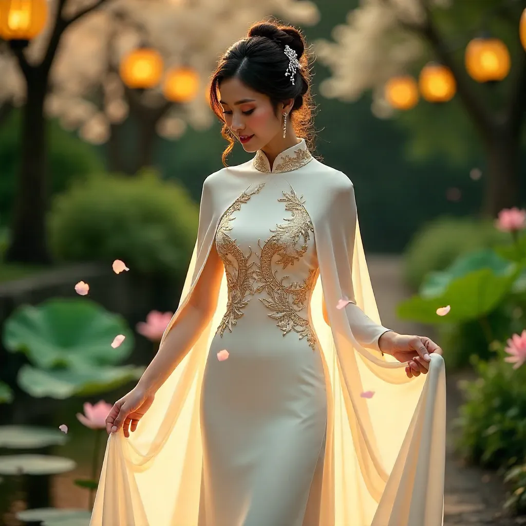Romantic Vietnamese Bride in an Ao Dai Inspired Gown