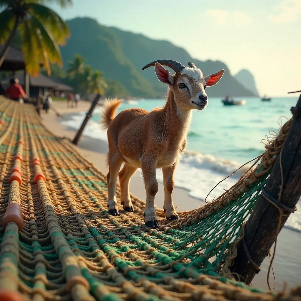 Goat on Coastal Fishing Nets in East Nusa Tenggara