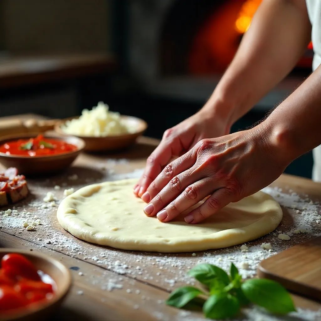 Preparing Fresh Pizza Dough: Sauce, Cheese and Meats