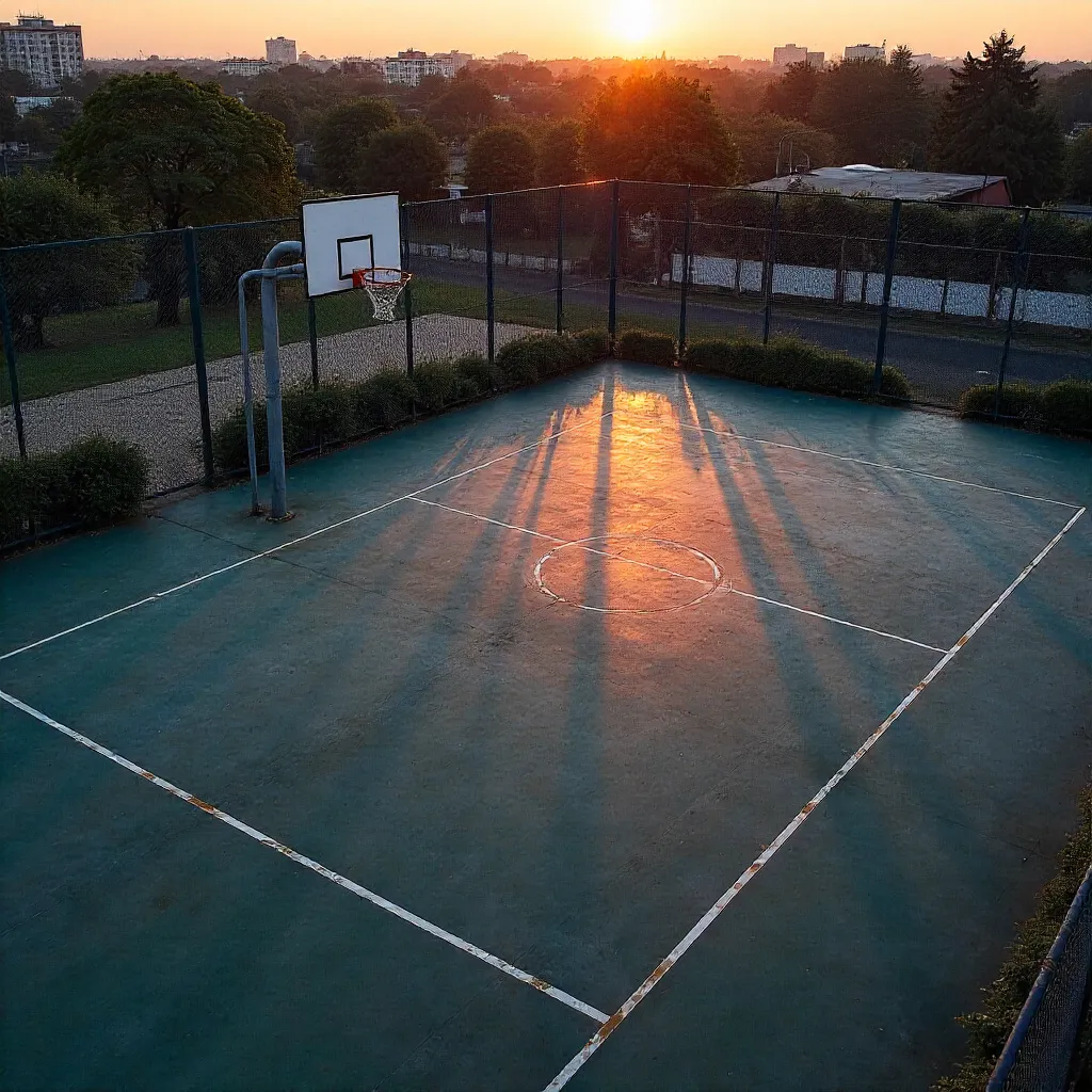 Sunset Aerial View of a Peaceful Urban Court