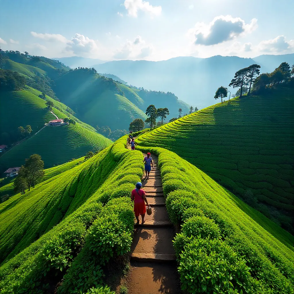 Aerial Emerald Tea Plantations in Munnar, India