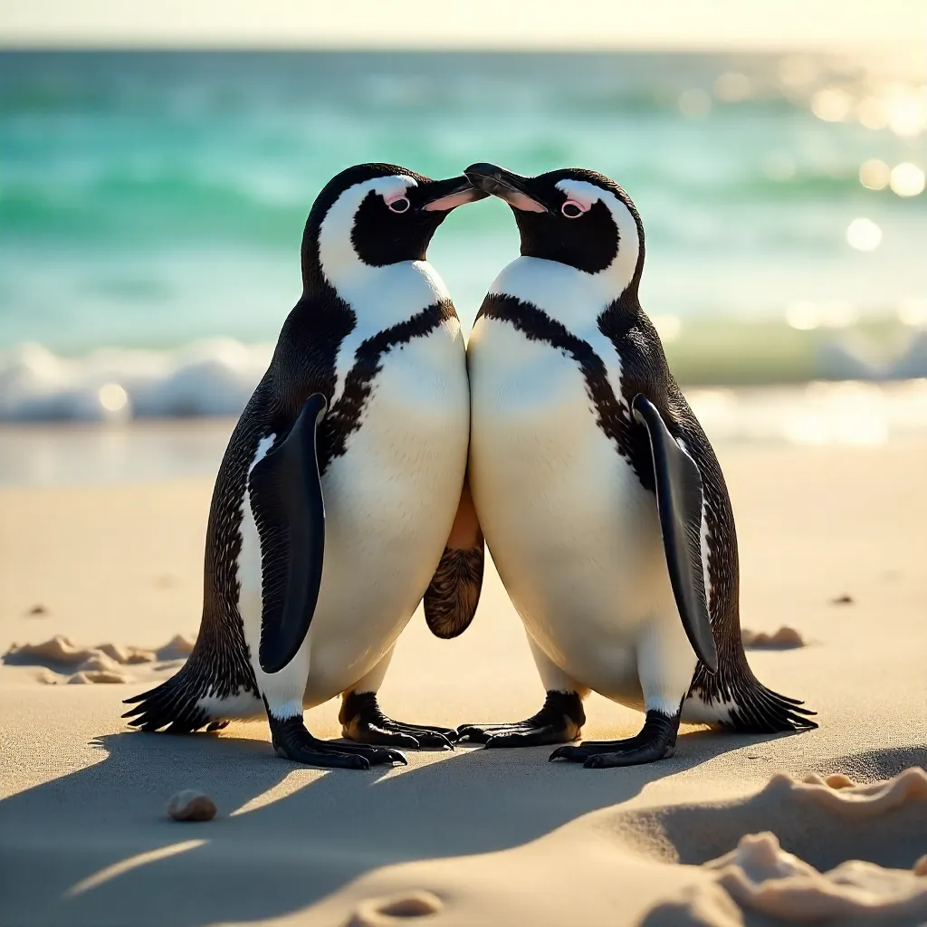 Two African Penguins Resting on a Sunny Shore