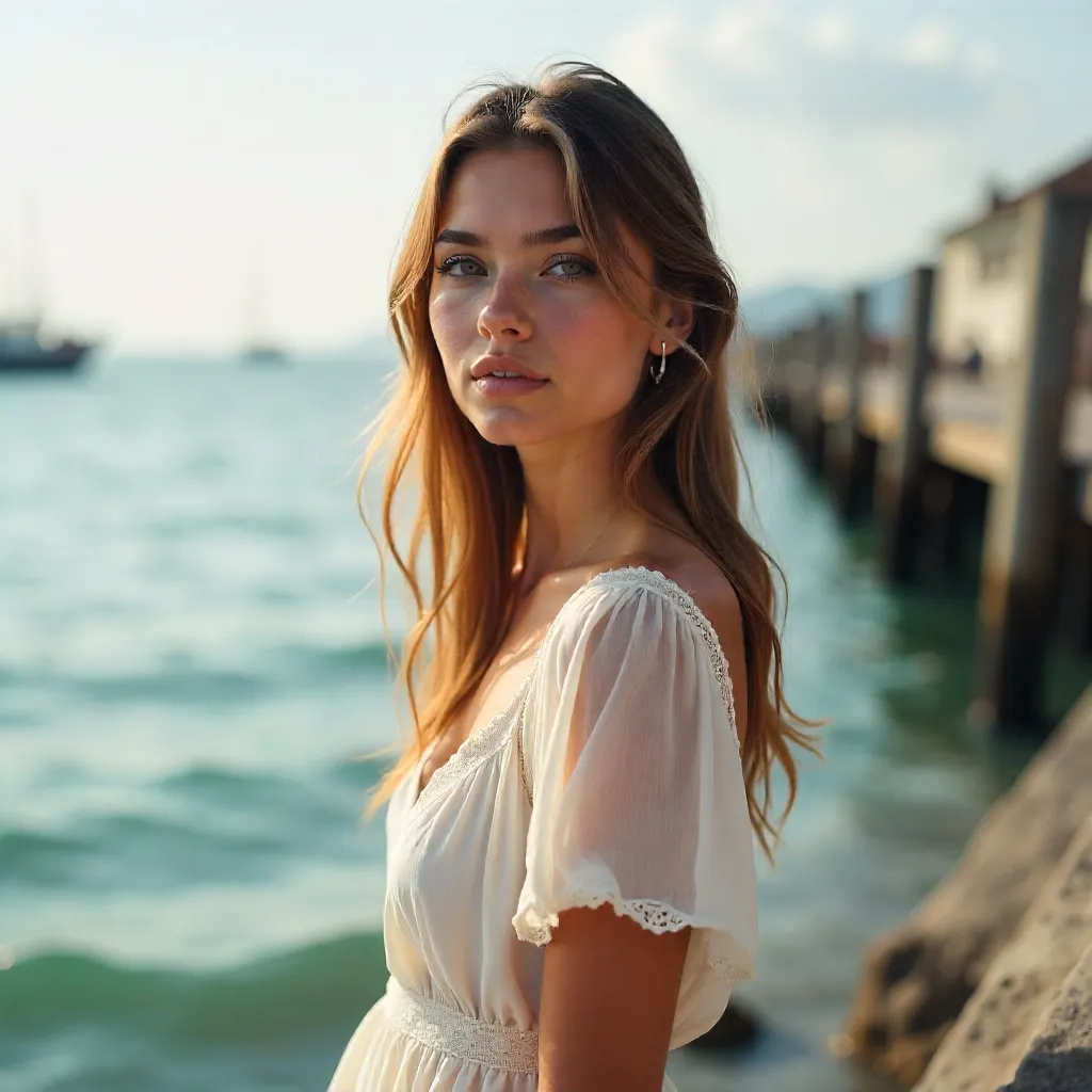 Serene Waterfront Portrait in Soft Daylight