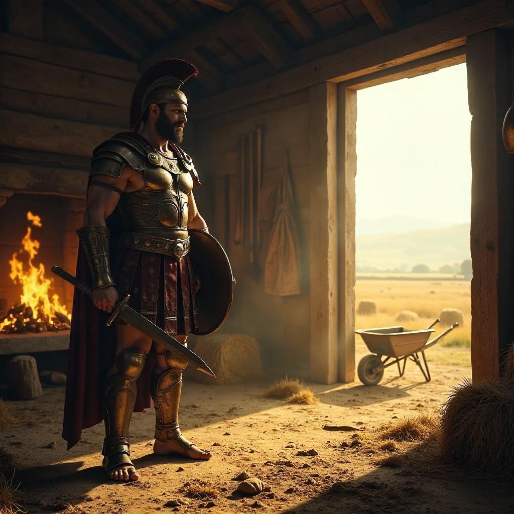 Gladiator Concept Art in a Rustic Farmhouse