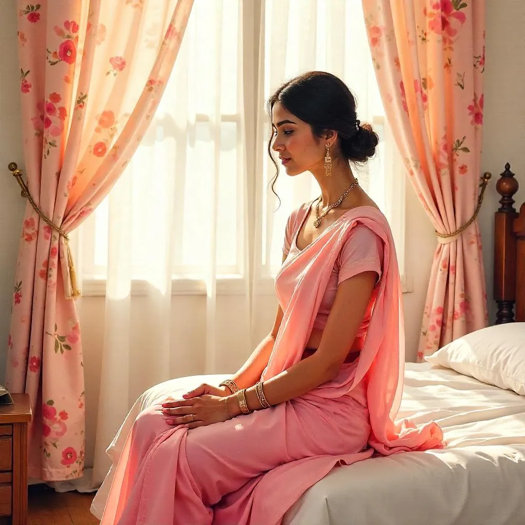 Watercolor Portrait: Indian Beauty in a Dreamy Bedroom