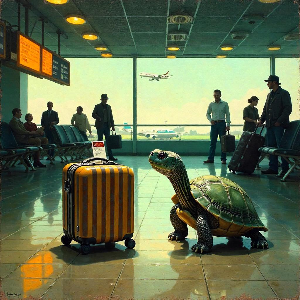 A Turtle in an Airport: An Oil Painting