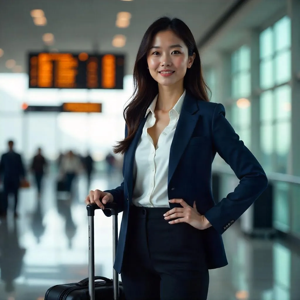 Portrait of a Confident Asian Woman at the Airport