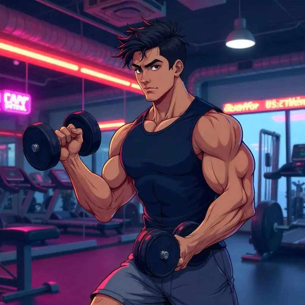Anime-Style Young Latino Man in the Gym