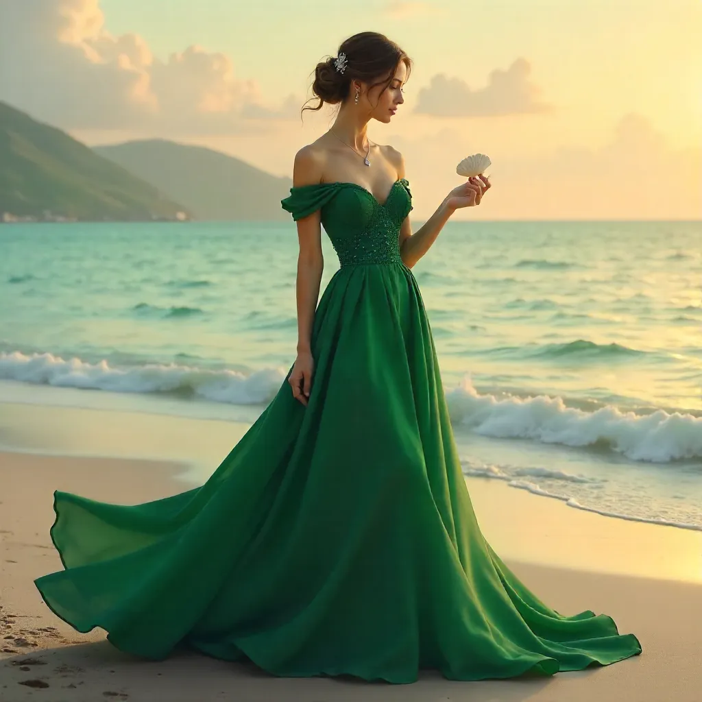 Emerald Gown by the Seashell