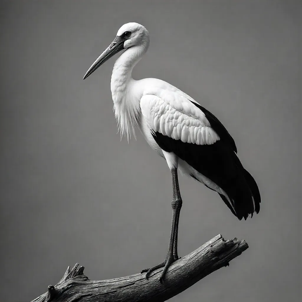 Elegant Black-and-White Stork Portrait on a Branch