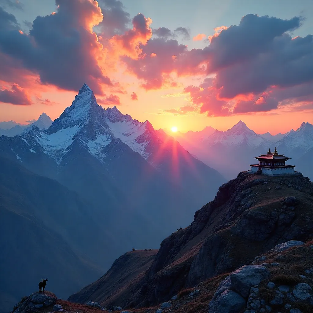 Dramatic Himalayan Silhouette at Nepal Sunset