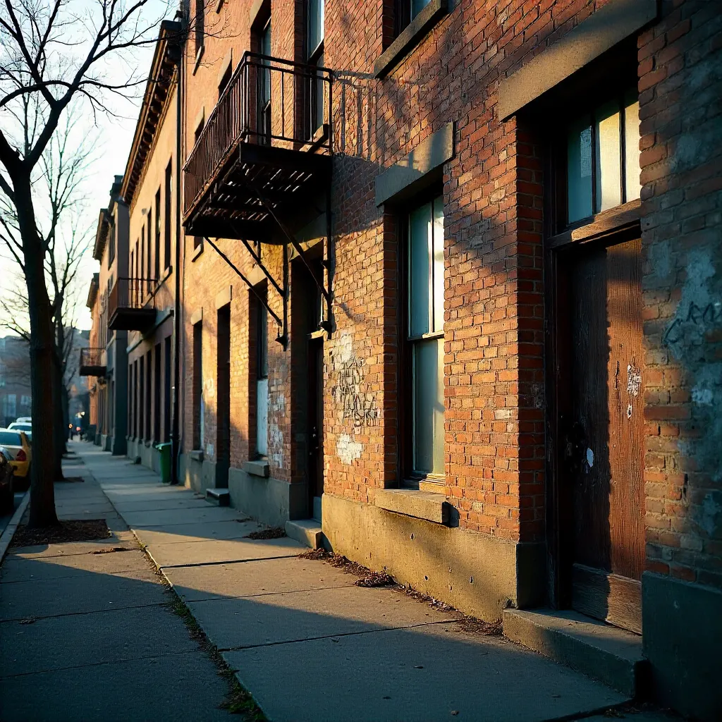 Shadows and Sunlight on a Weathered Urban Facade