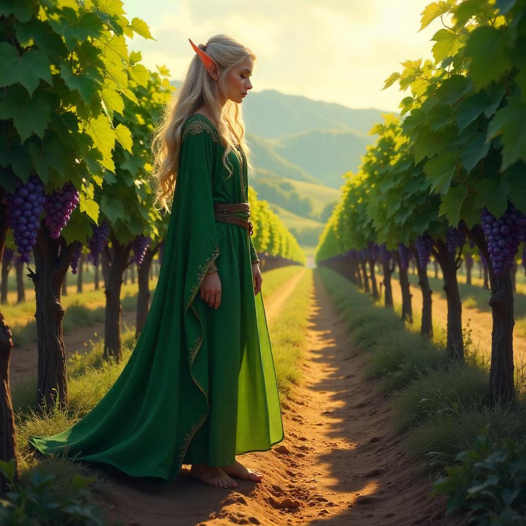 Elf in a Sunlit Vineyard - Digital Fantasy Art