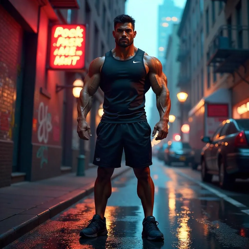 Athletic Latino Man in a Neon Urban 3D Render