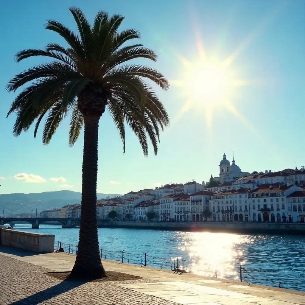 Palm Silhouette Over Lisbon Winter Sun