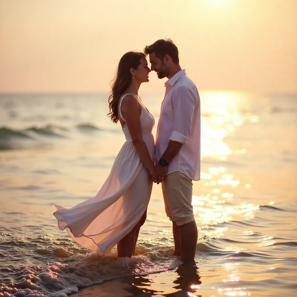 Tender Moment by the Ocean: Soft Romantic Glow