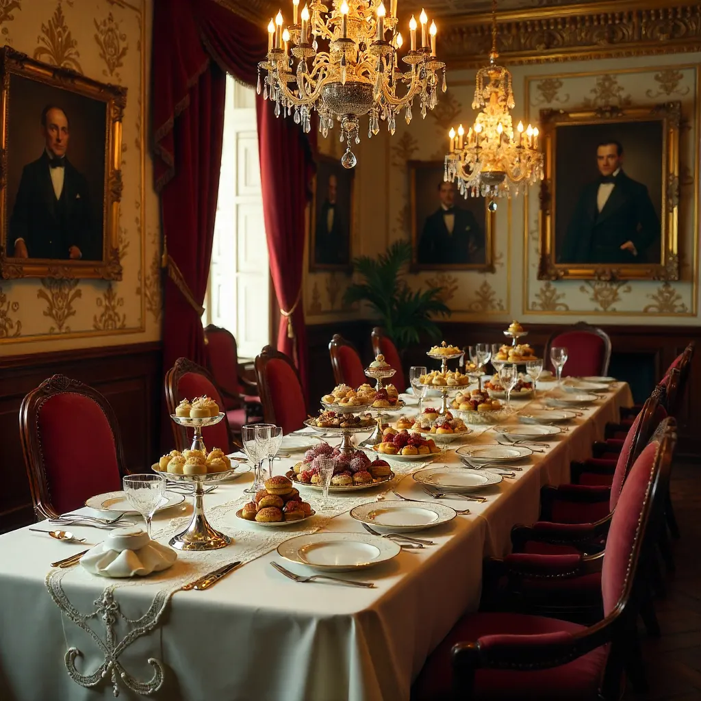 Elegant Vintage Dining Room with Portraits and Treats