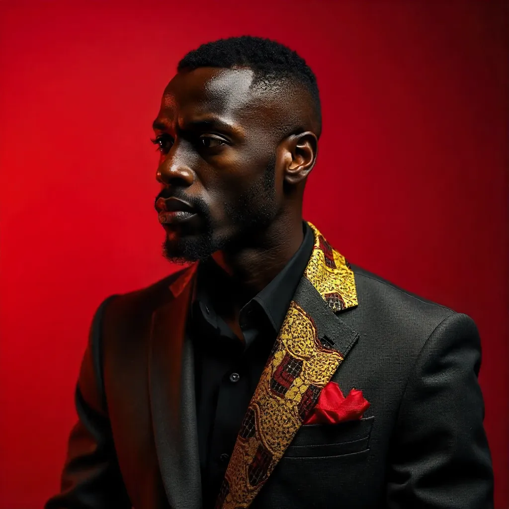 Elegant Ghanaian Portrait with a Bold Red Backdrop