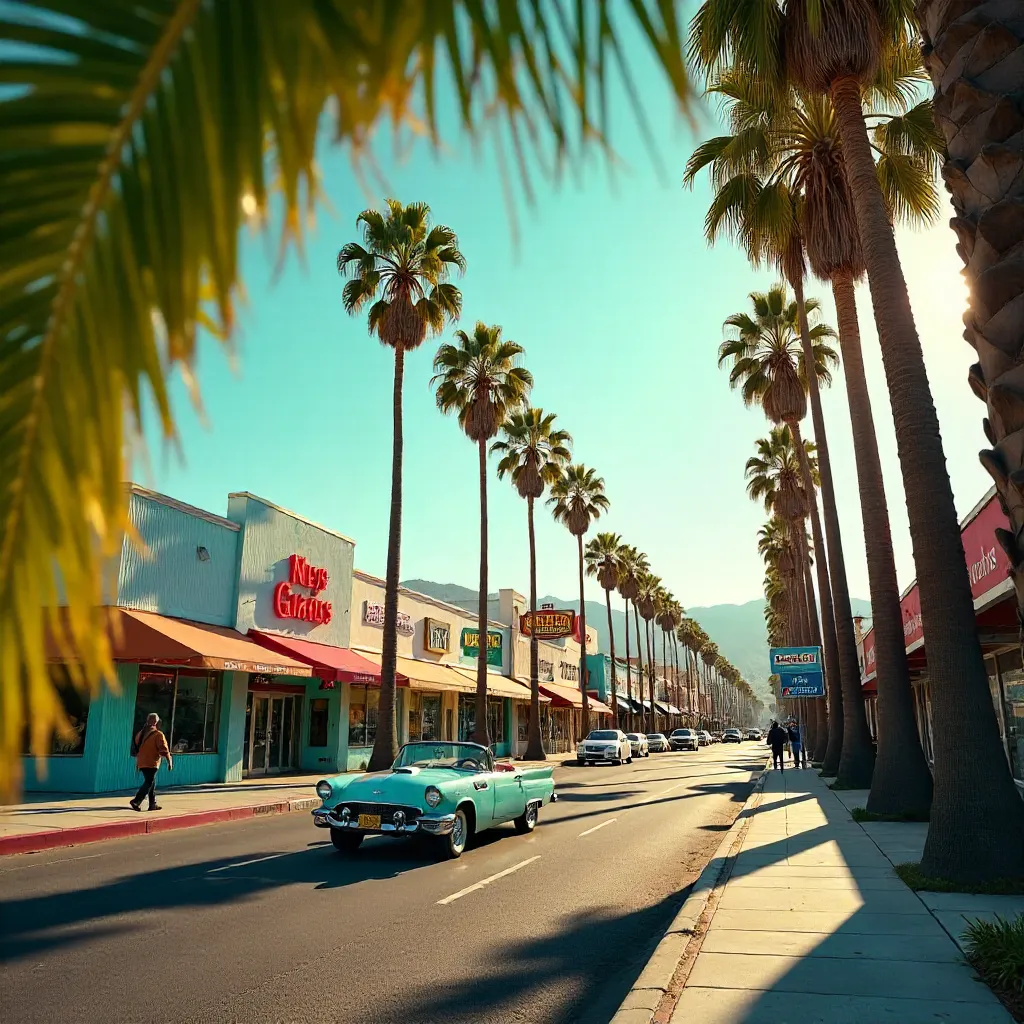 Palm-Lined LA: California Dreamscape Under Blue Sky