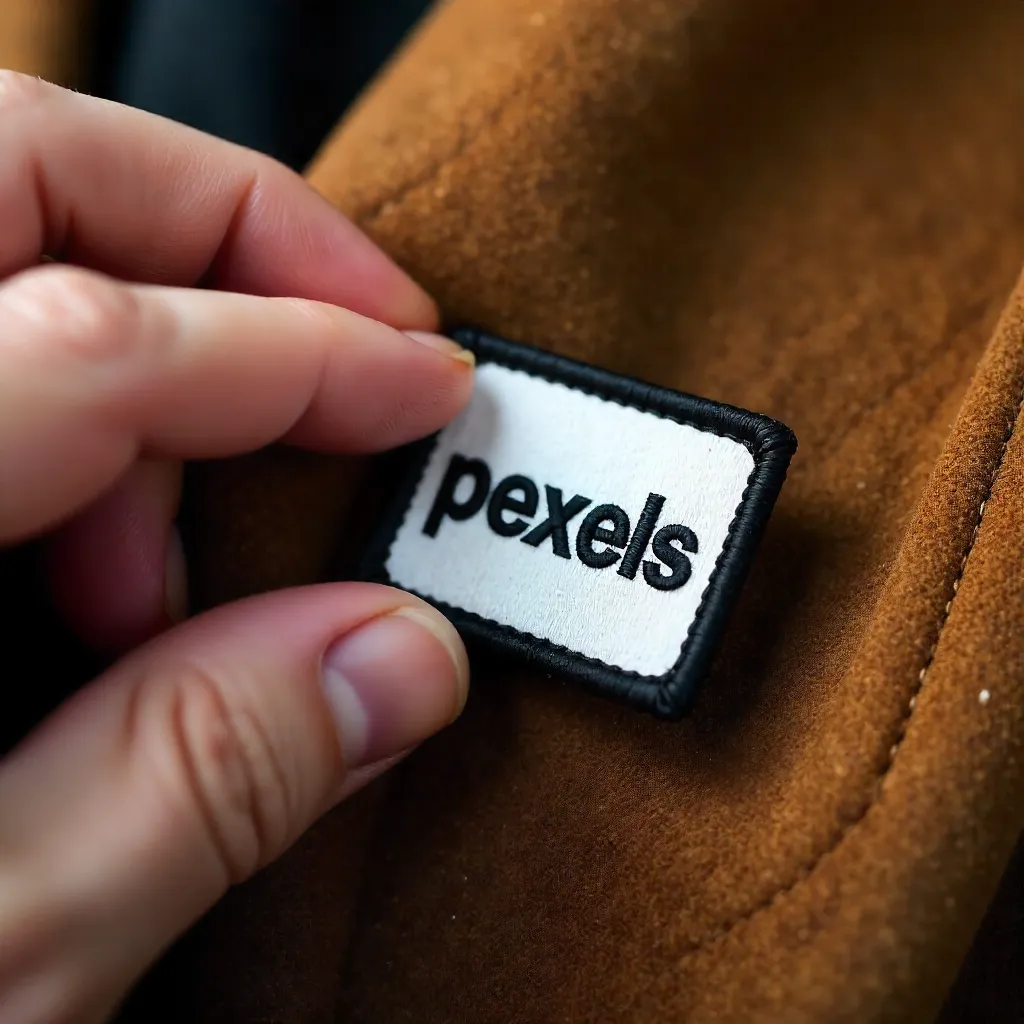 Close-Up: Pexels Patch on Brown Leather Jacket