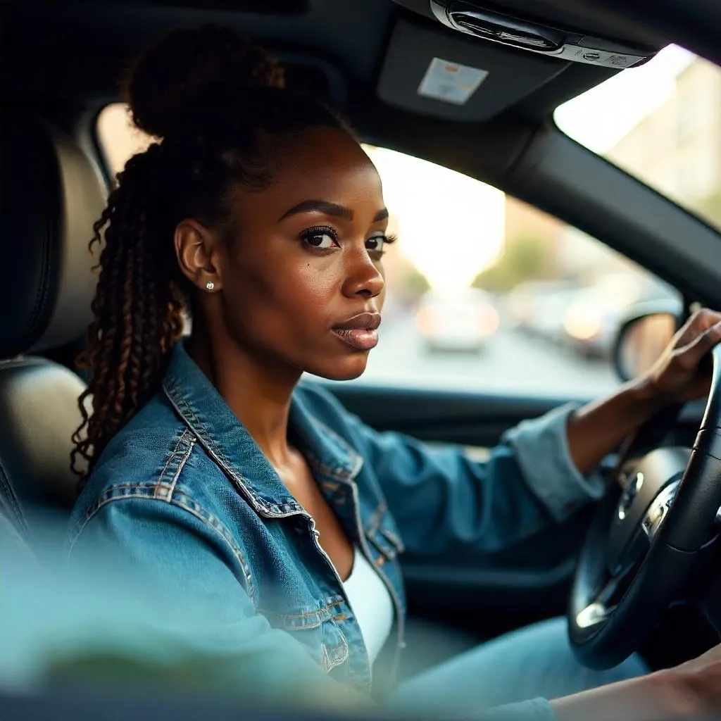 In the Car: Photorealistic Portrait of a Young Black Woman