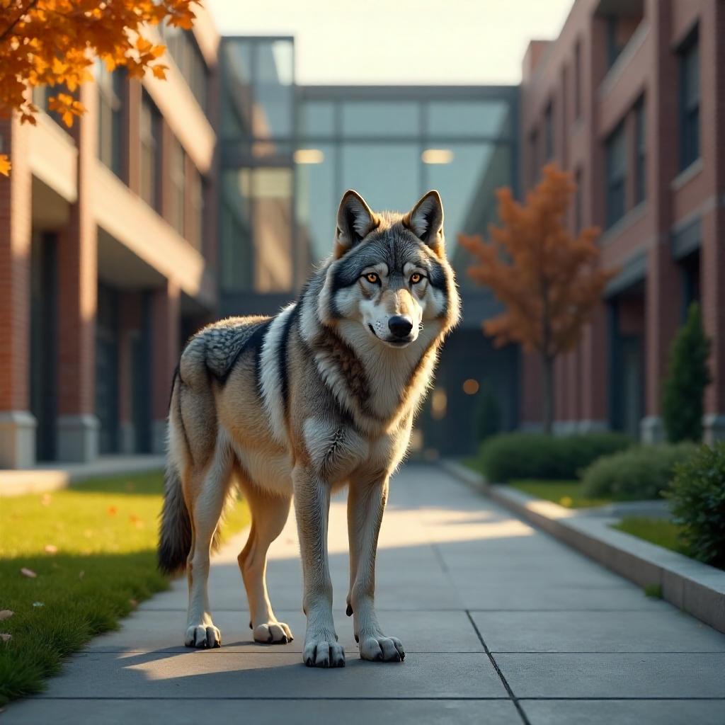 3D Rendered Wolf on a University Campus