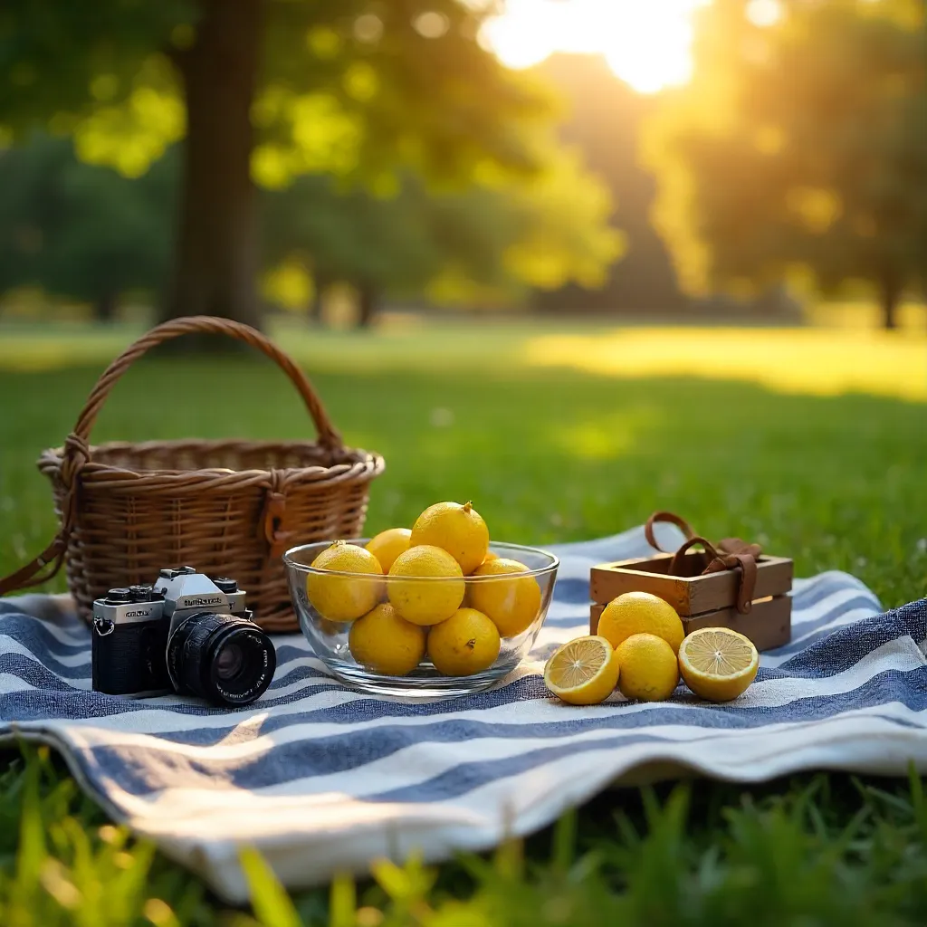 Rustic Lemon Picnic with Vintage Camera