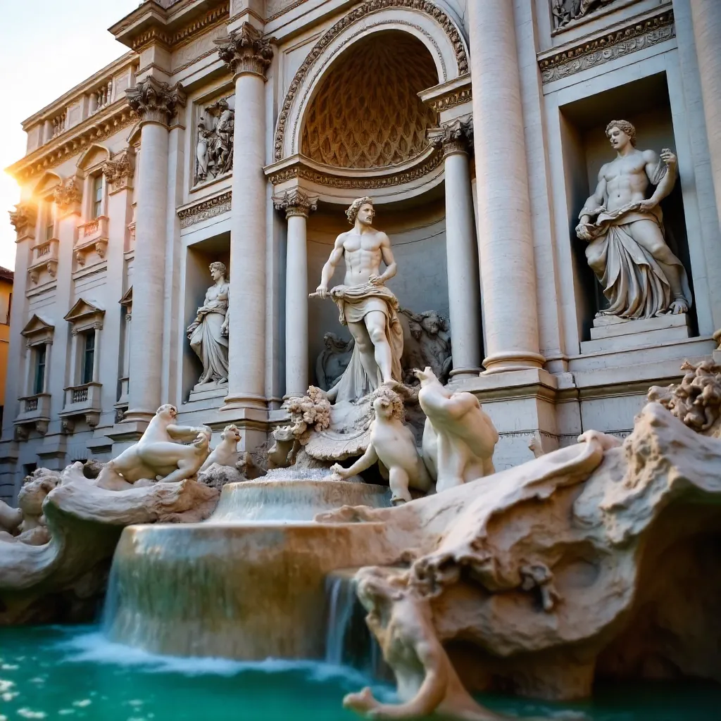 Neptune at Trevi Fountain: Grand Baroque Architecture
