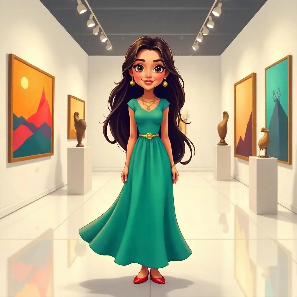 Cartoon Portrait: Middle Eastern Woman in an Art Gallery