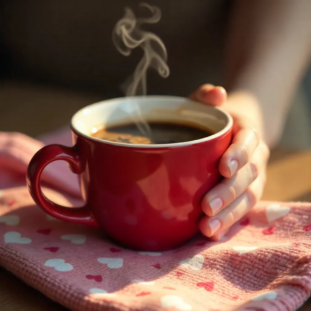 Crimson Espresso on Heart-Patterned Cloth