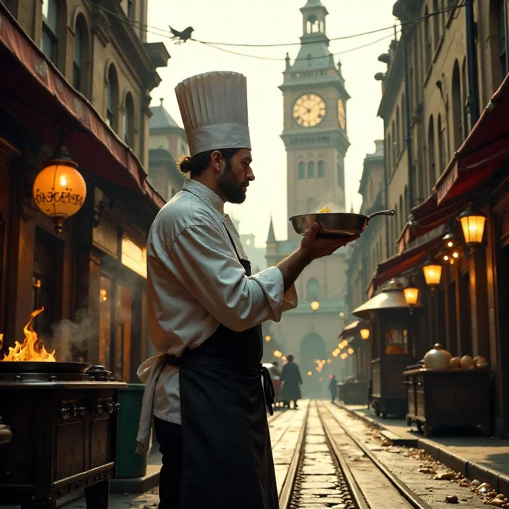 Photorealistic Chef in a Clockwork City