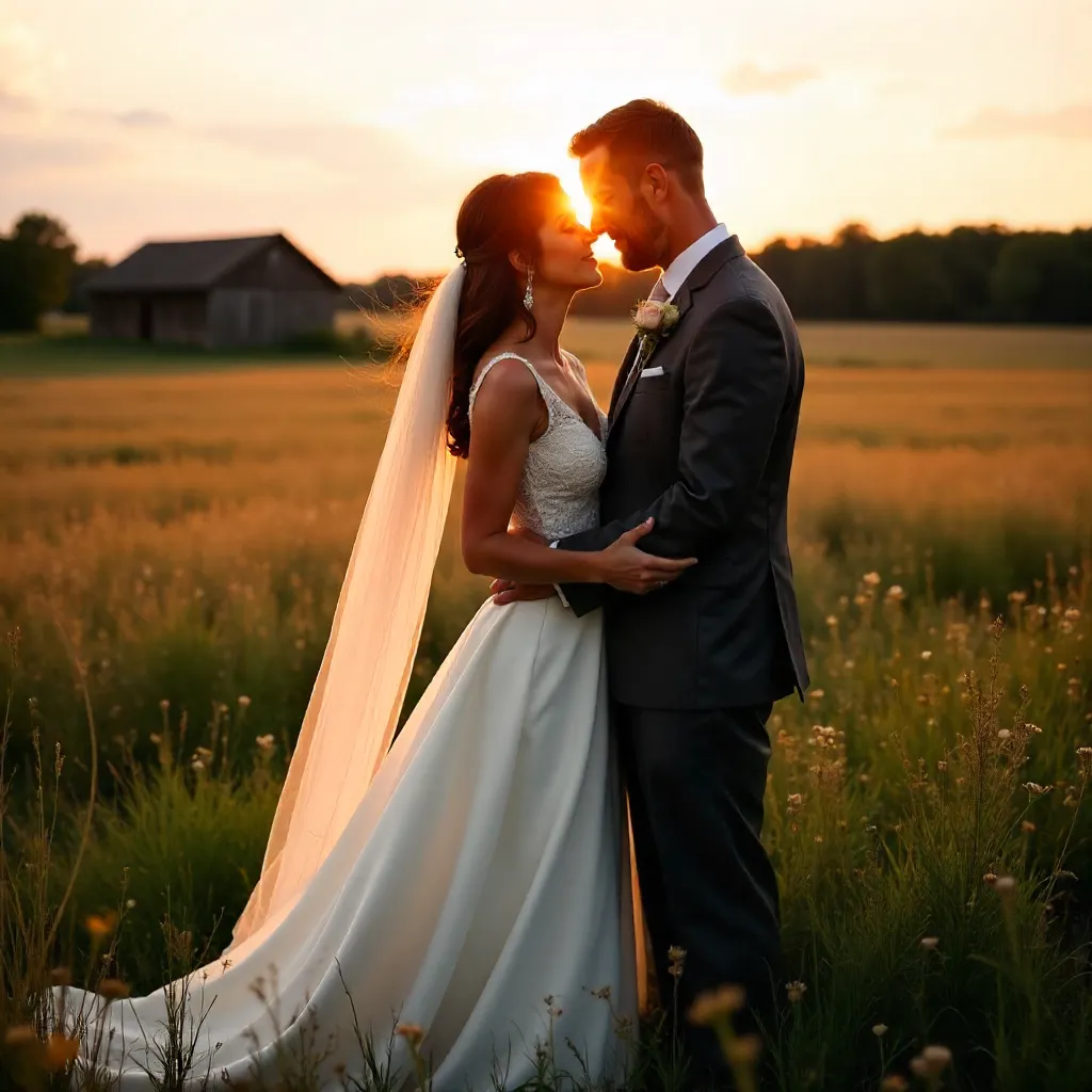 Romantic Sunset Embrace in a Wisconsin Field