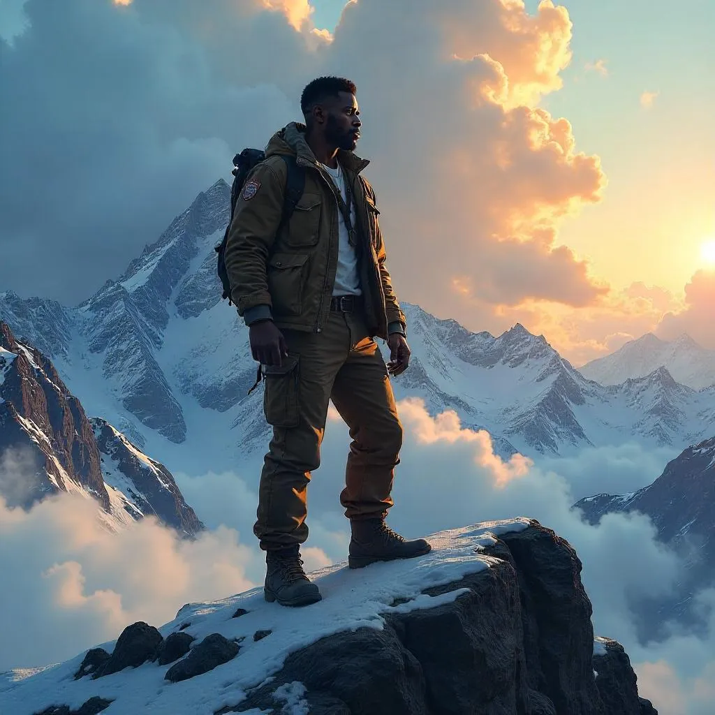 Strong Black Man on Mountain Ridge — Concept Art