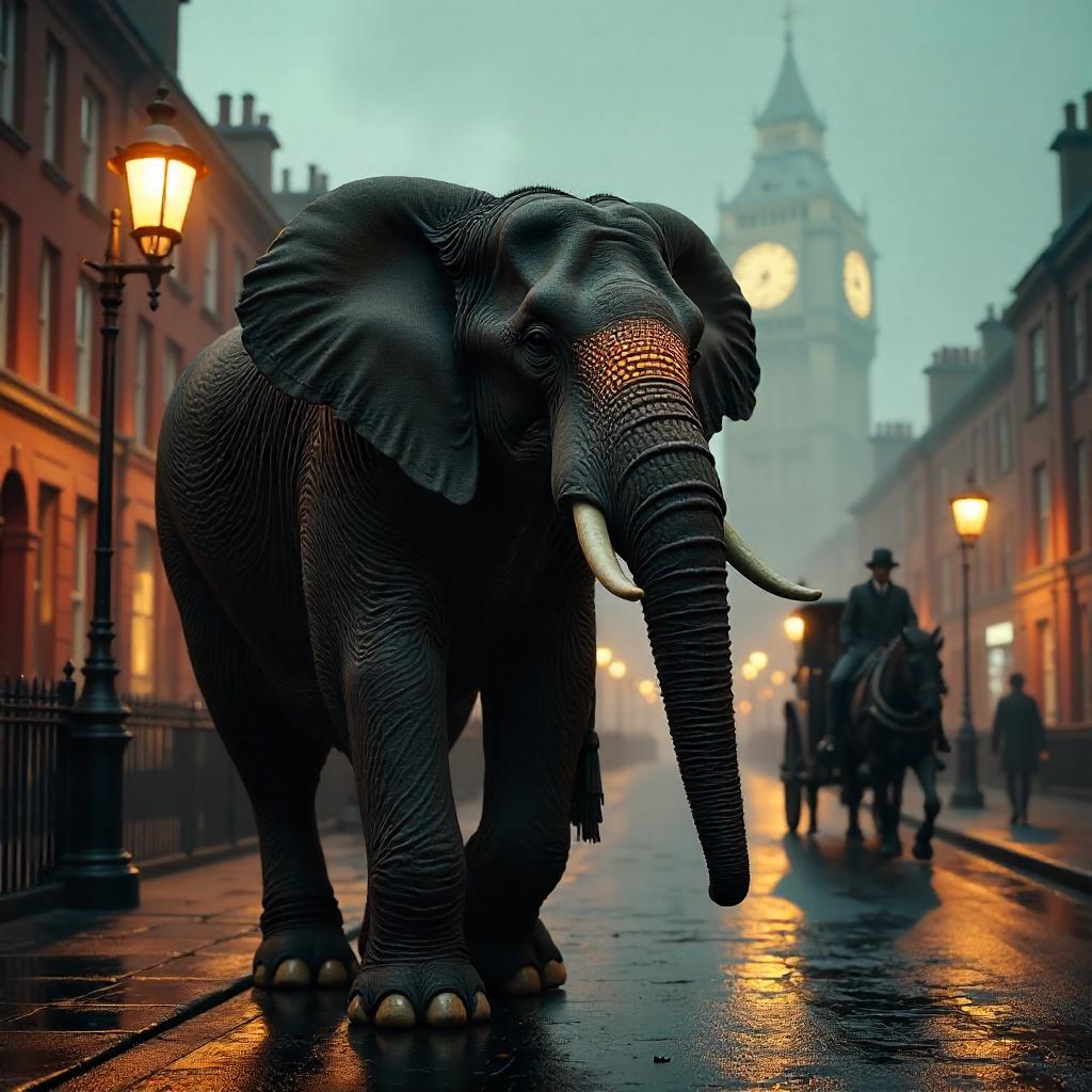 3D Elephant in Victorian London Fog