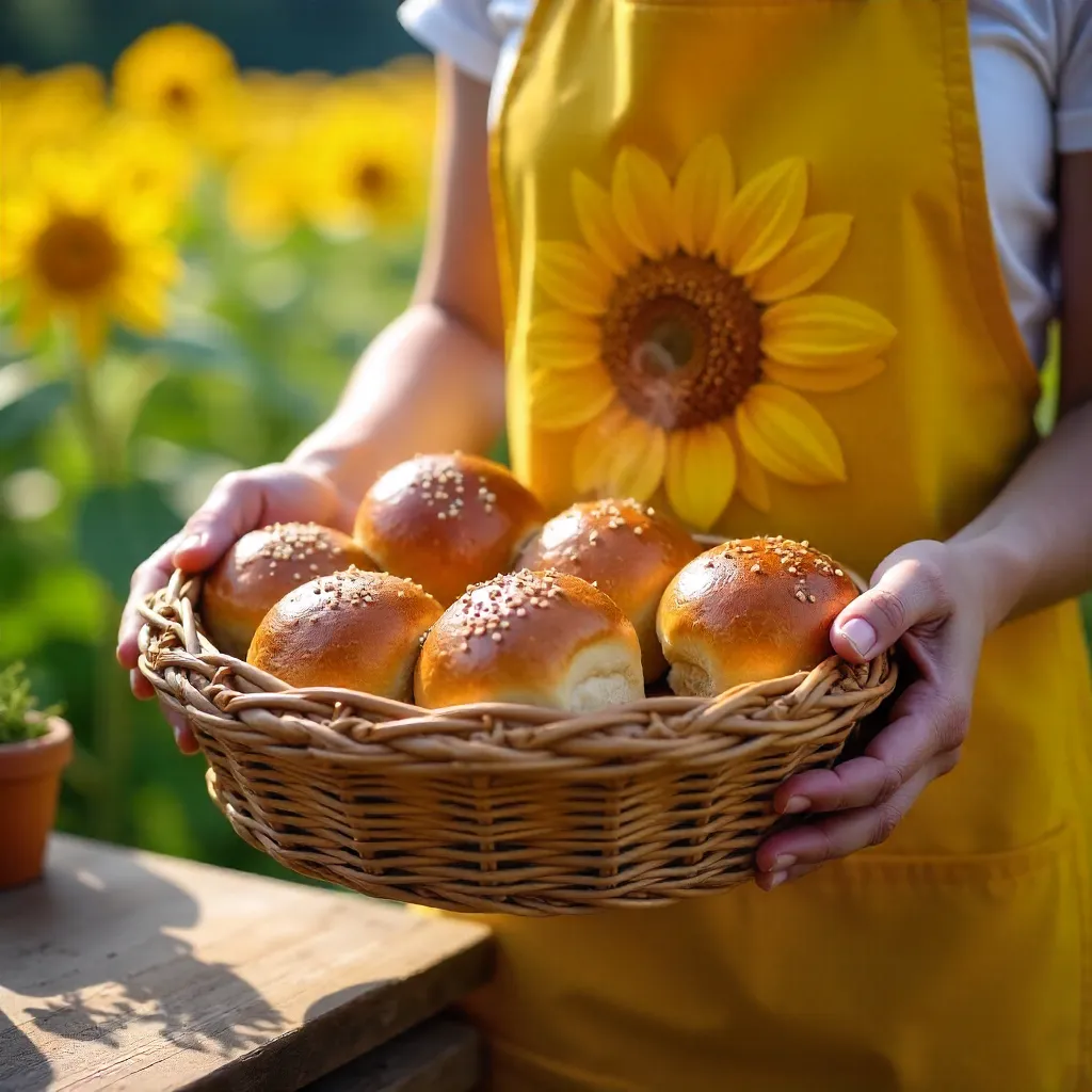 Sunlit Buns in a Sunflower Apron Outdoors