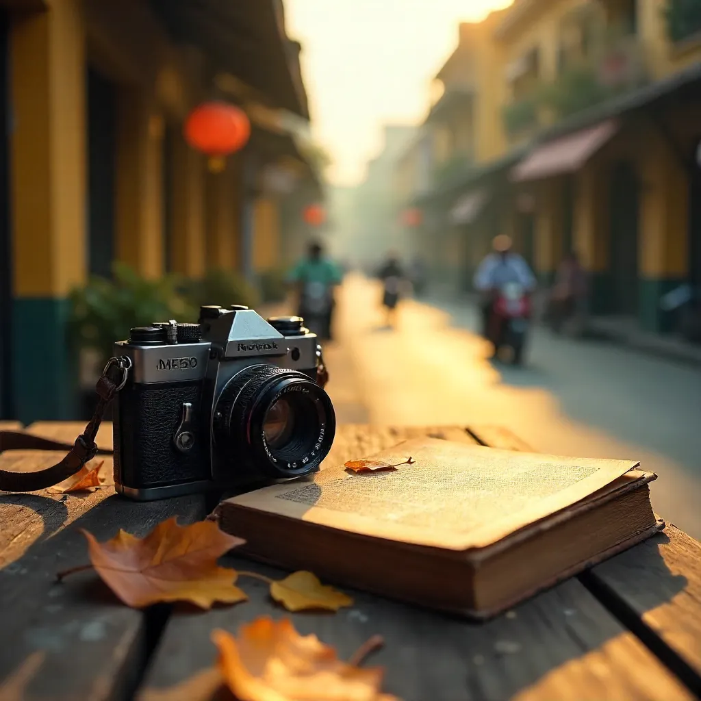 Autumn Leaves and Vintage Camera in Hanoi