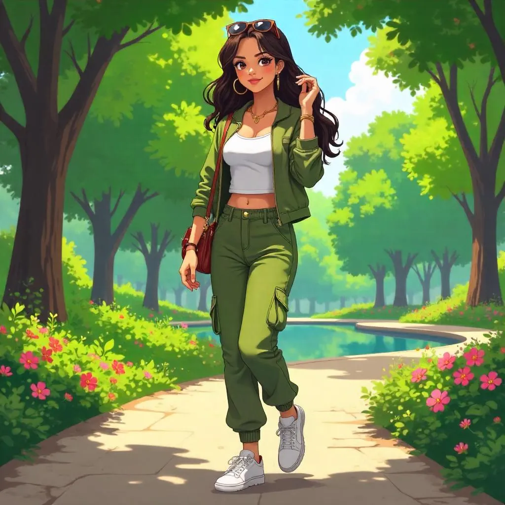 Stylish Latina Girl in Anime Park — Sunny Walk