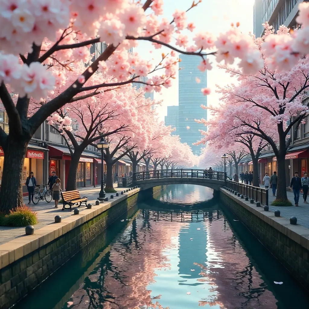 White Cherry Blossoms in Chuo City, Tokyo: Serene Spring Scene