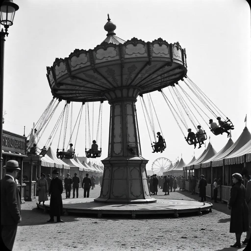 Monochrome Swing Ride at a German Carnival