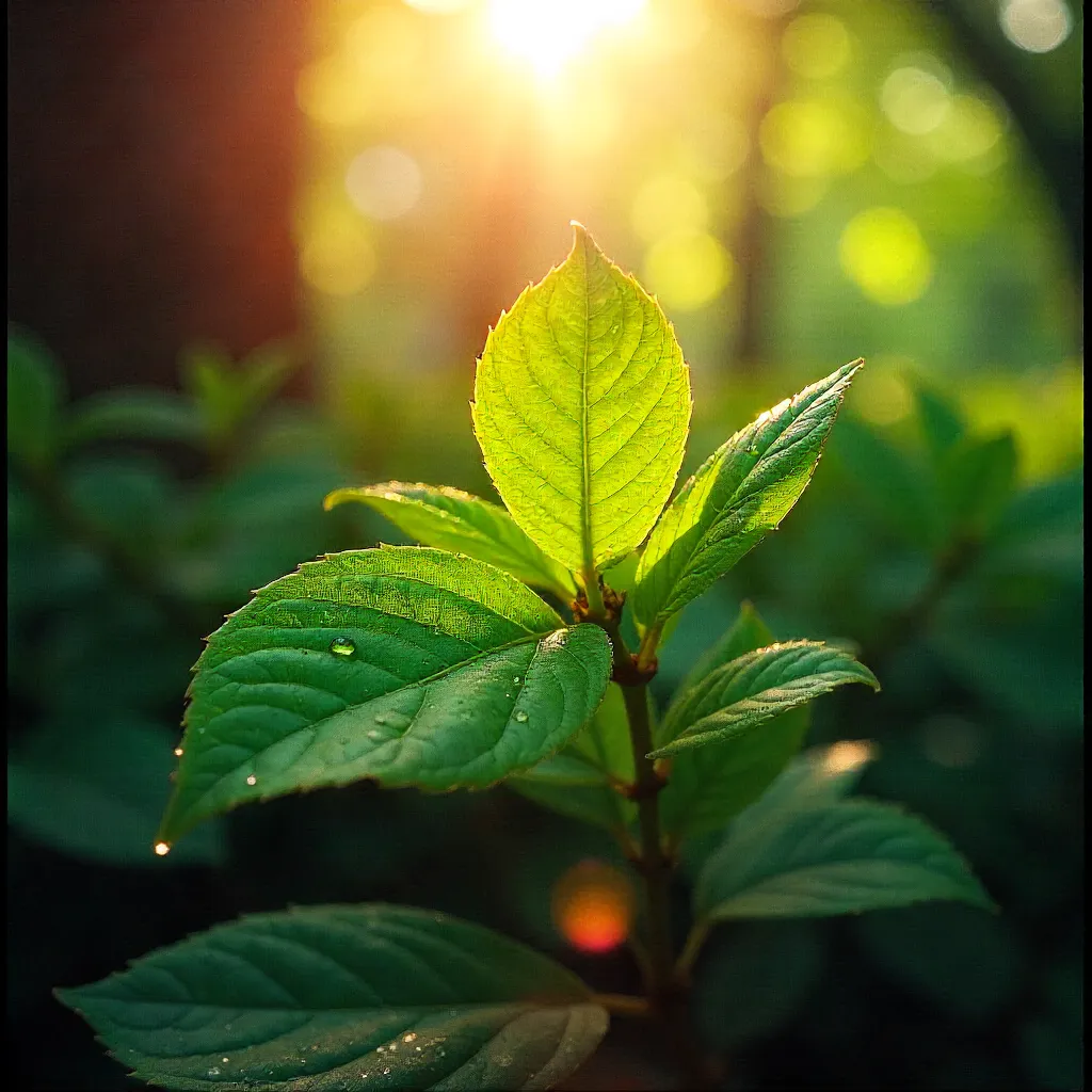 Dreamy Green Leaves Through Analog Light Leaks