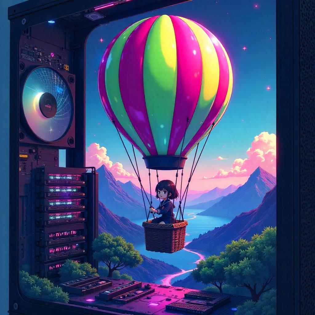 Anime Balloon Inside a Computer Landscape
