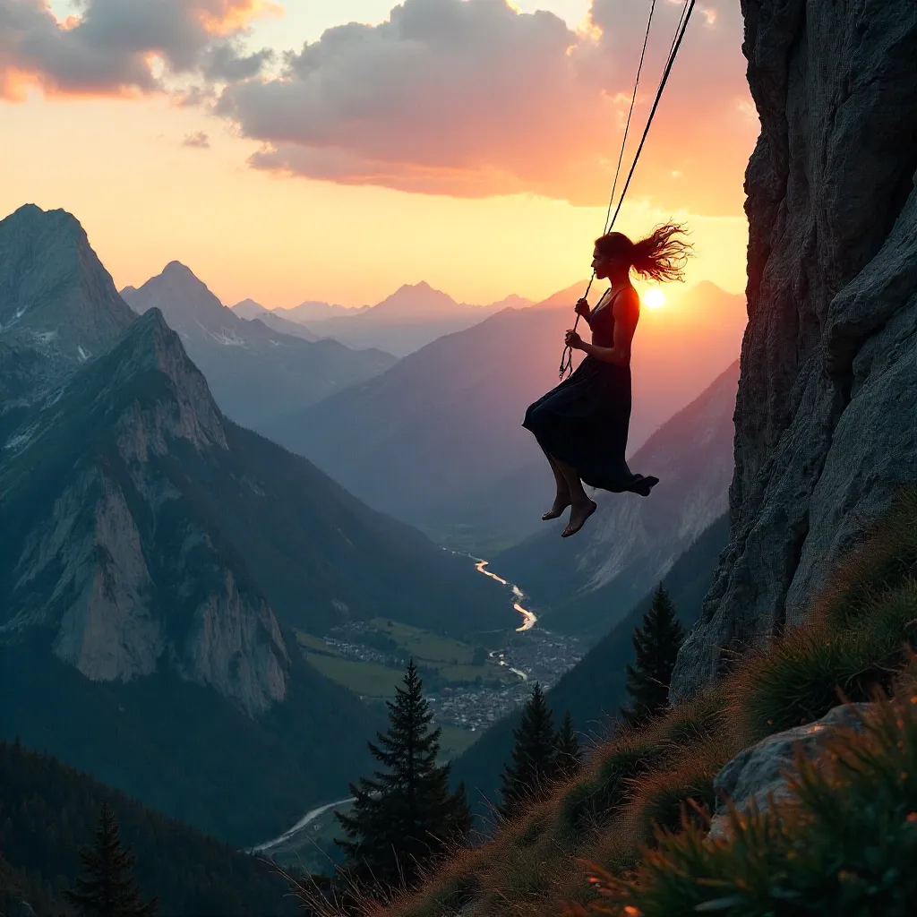 Silhouette Swing Above Vipiteno Alps at Sunset