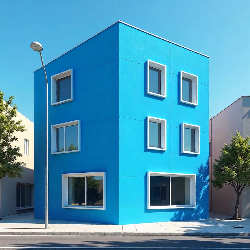 Bright Blue Modern Facade Under Clear Sky