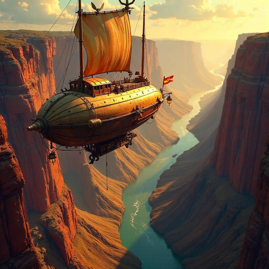 Airship Over a Sunset Canyon