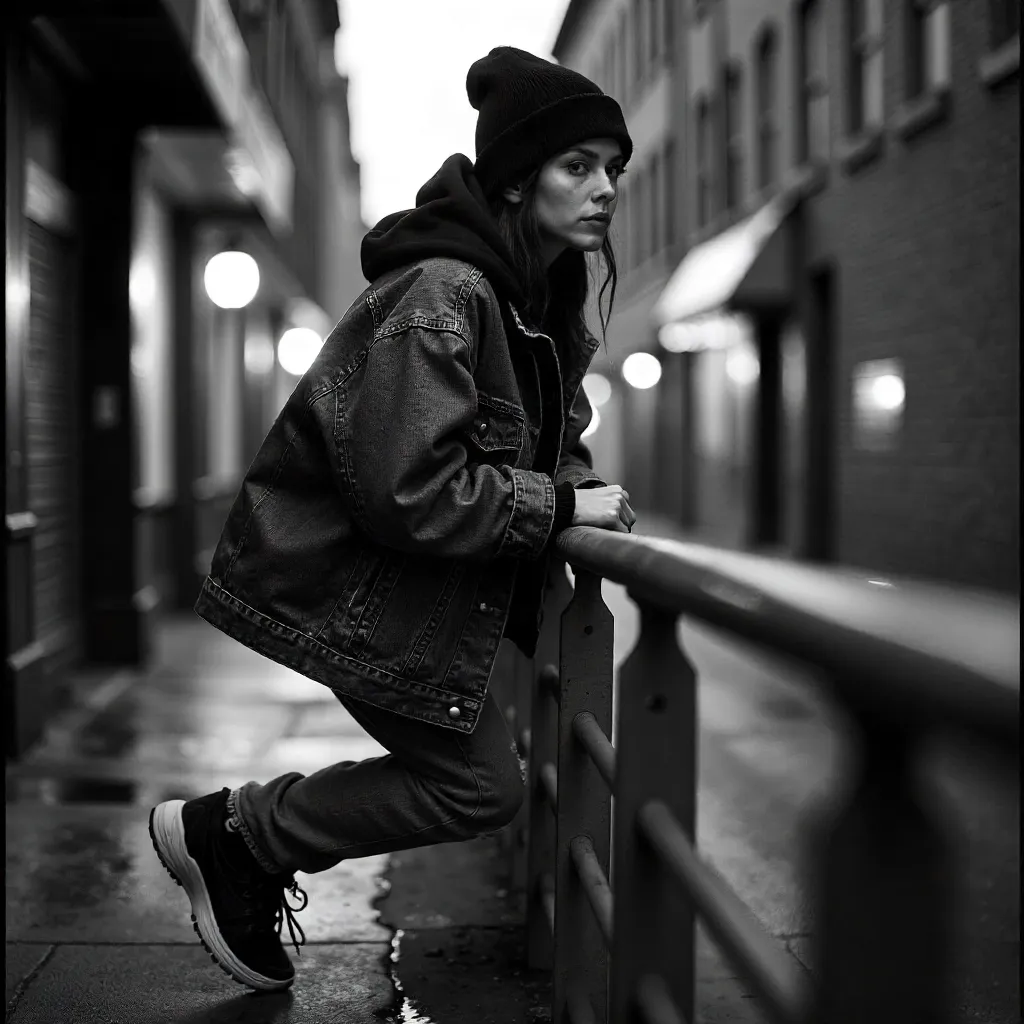 Moody Black & White Street Style Portrait