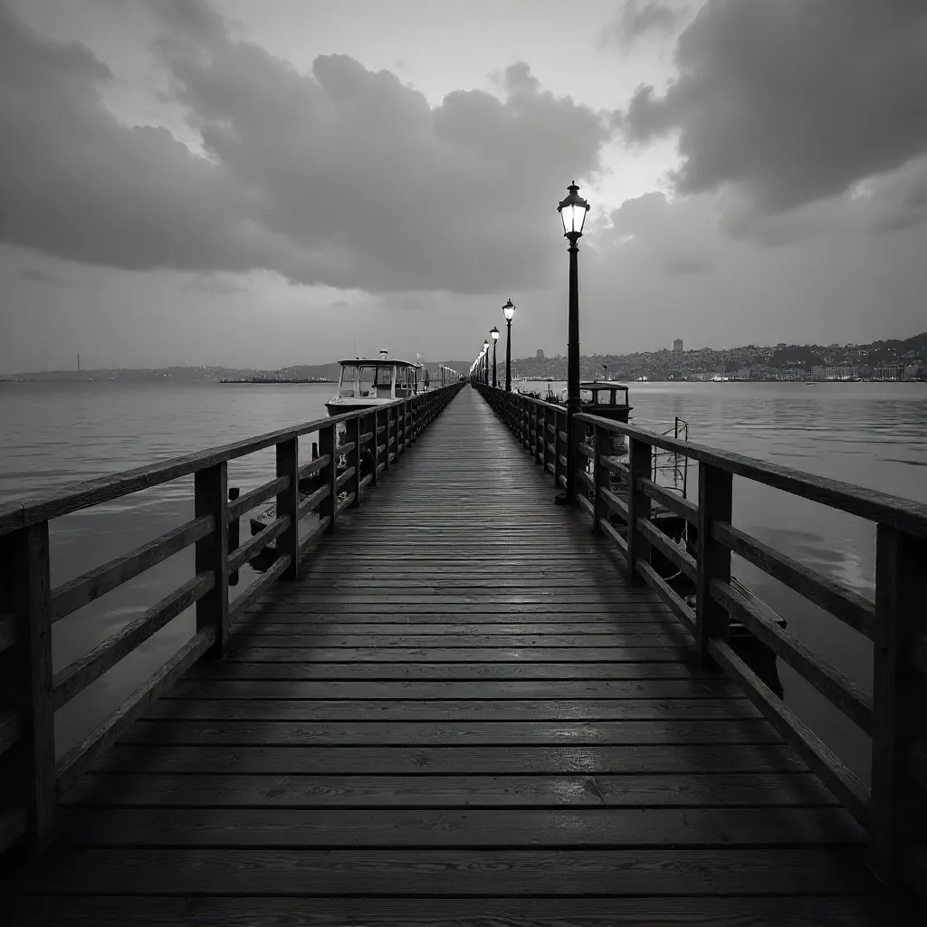 Elegant Monochrome View of Moda Pier, Istanbul