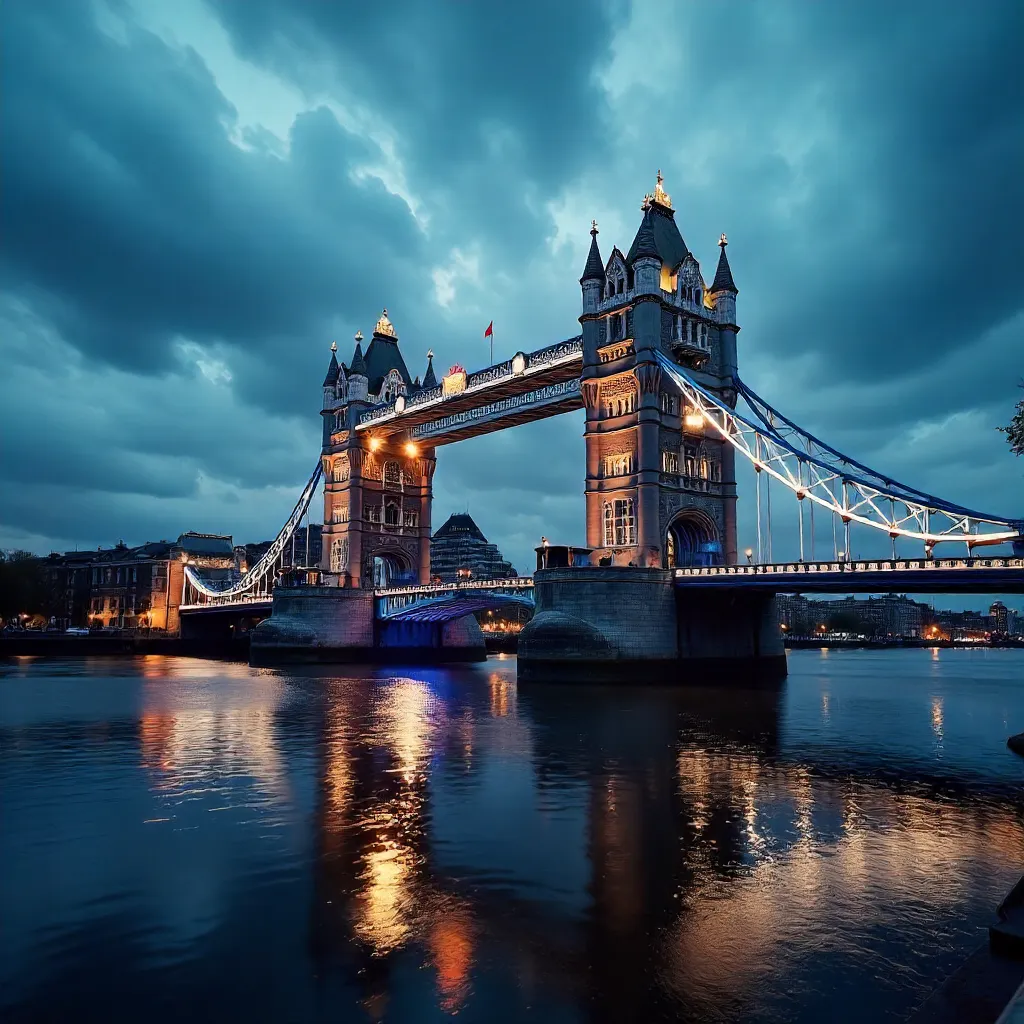 Twilight Tower Bridge under Moody London Skies