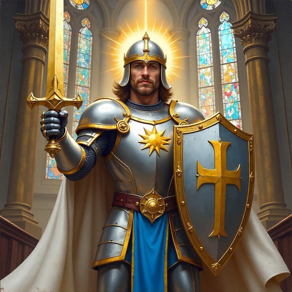 Radiant Paladin: A Cartoon Painting in Oil Style