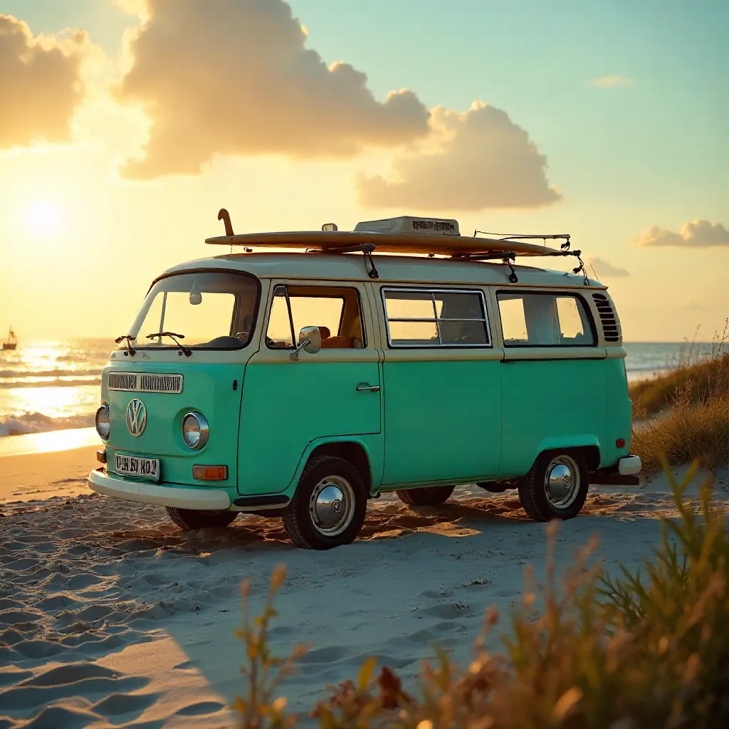 Retro Van on Corpus Christi Beach