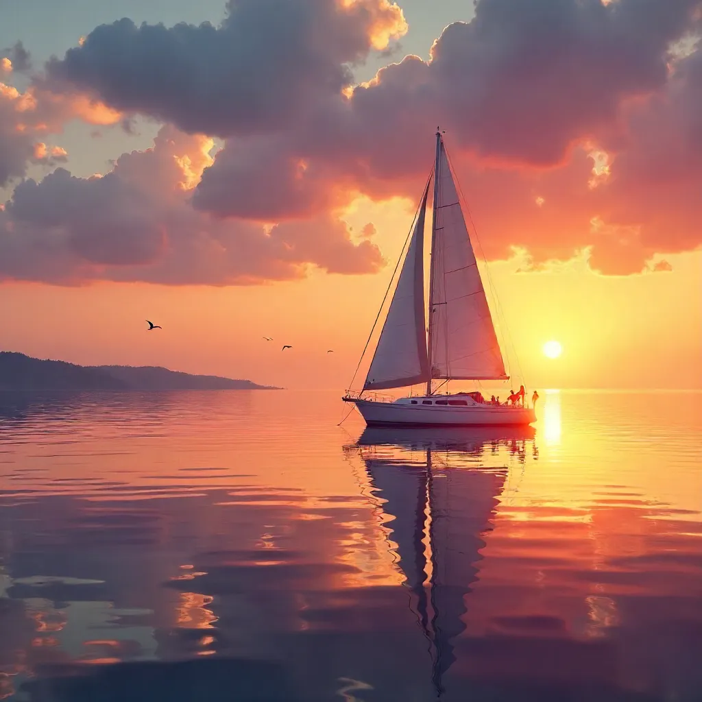 Sunset Serenity: A Sailboat on Quiet Waters